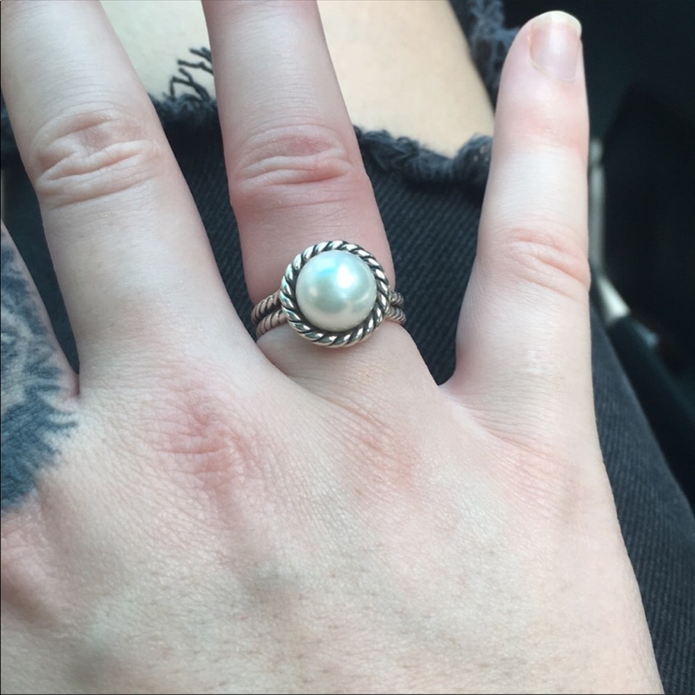 DAVID YURMAN Solitaire Pearl Ring w/ Braided Band